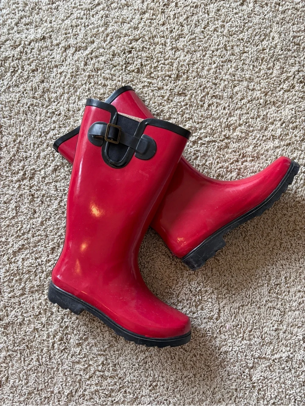 Sierra West Rain Boots Women’s Size 10 Red Rubber Tall Buckle Waterproof